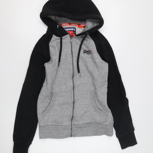 Superdry XS Grey Black Full Zip Unisex Hoodie