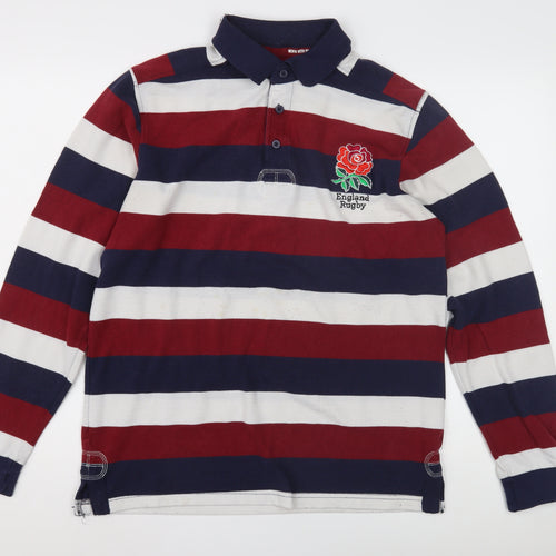 England Rugby Men's Multicoloured Striped Polo - L