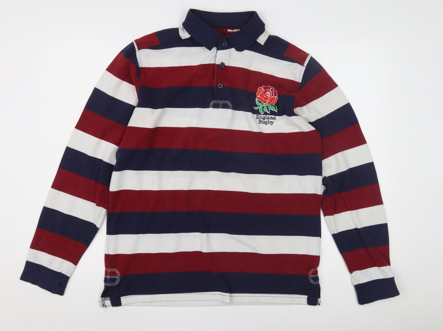 England Rugby Men's Multicoloured Striped Polo - L