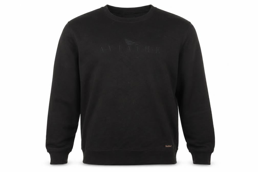 Front view of Aviaire Men's Black Crew Neck Sweatshirt, size L