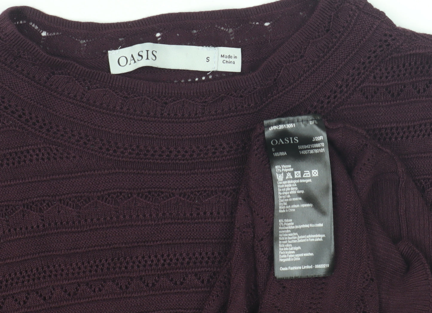 Oasis Women's Purple Crew Neck Jumper, S, Long Sleeve Knit