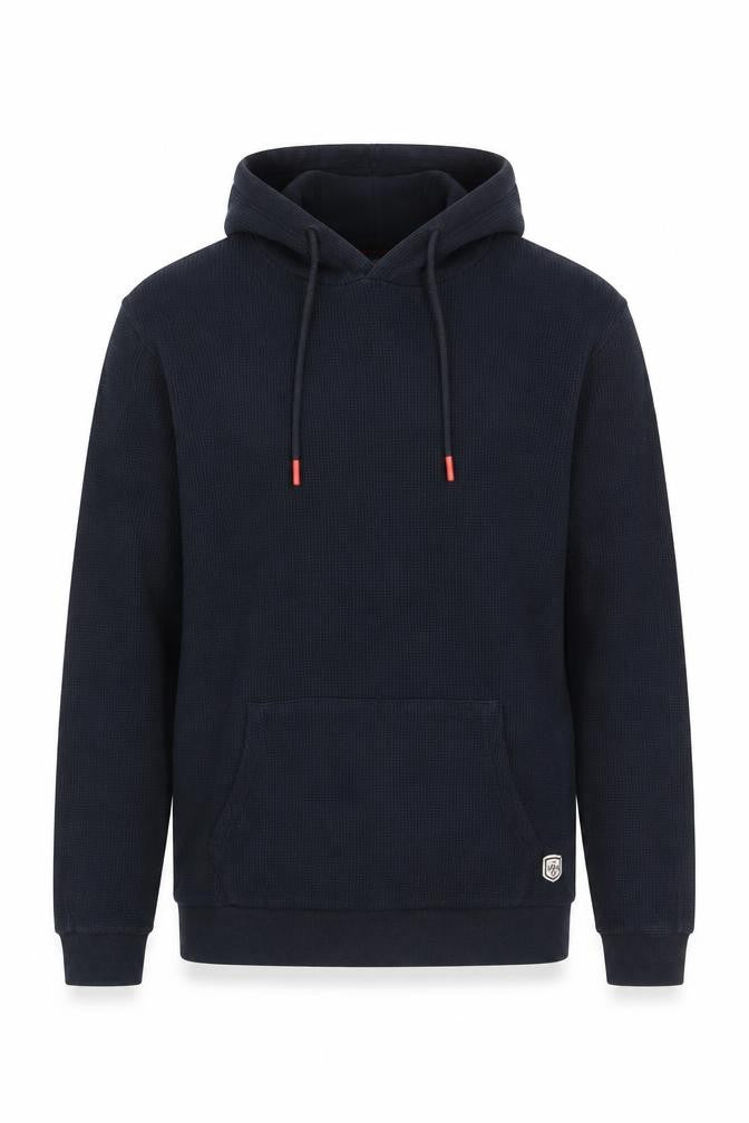 Front view of Tiffosi Men's Blue Pullover Hoodie, Slim Fit, L