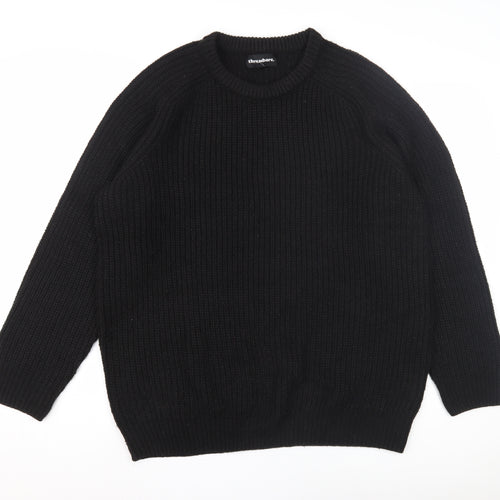 Threadbare Men's Black Chunky-Knit Pullover Jumper M