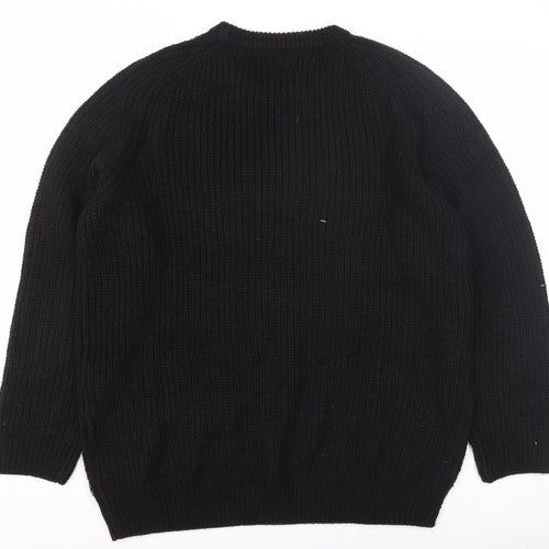 Threadbare Men's Black Chunky-Knit Pullover Jumper M