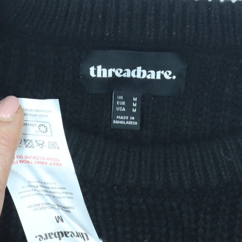 Threadbare Men's Black Chunky-Knit Pullover Jumper M