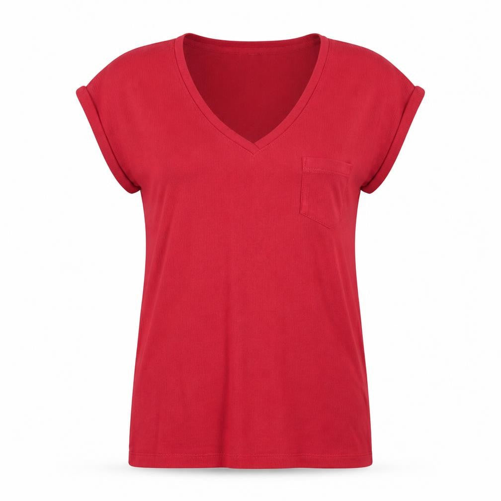 Front view of FatFace Women's Red Sleeveless Basic T-Shirt, size 8