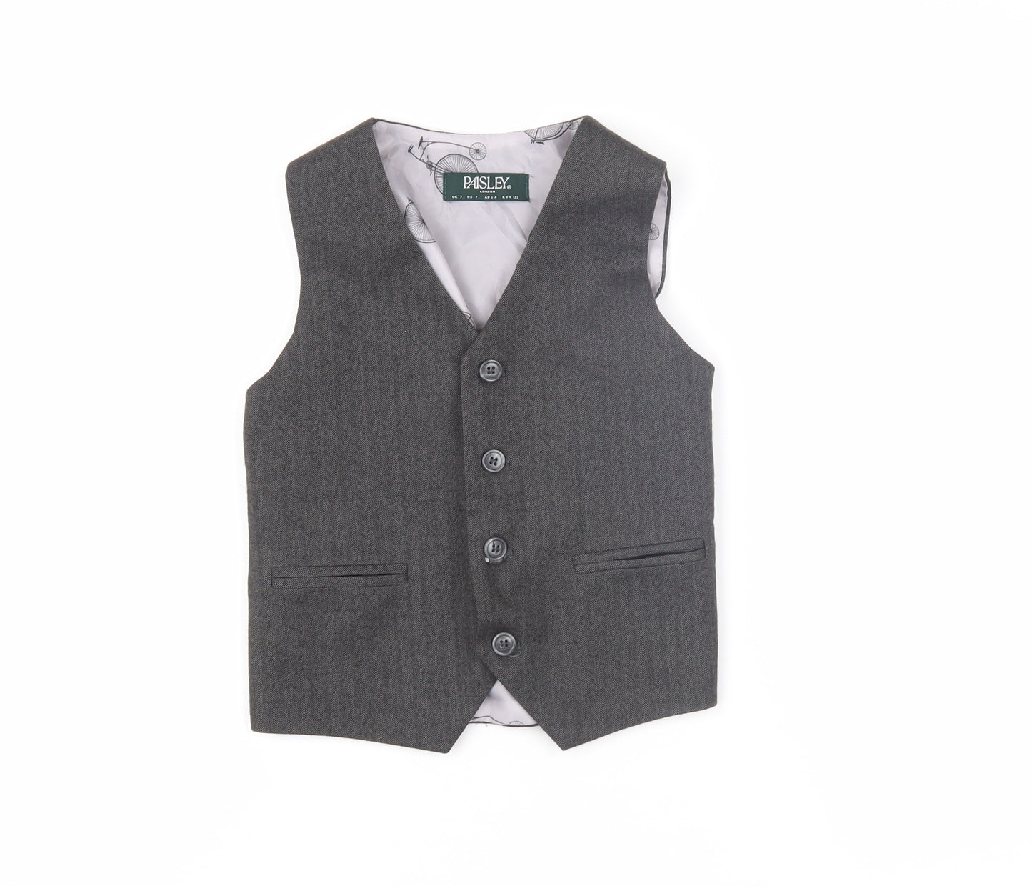 Paisley Boys Grey Waistcoat 7 Years Herringbone Formal