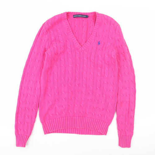 Ralph Lauren Sport Women’s Pink V-Neck Cable Knit Jumper