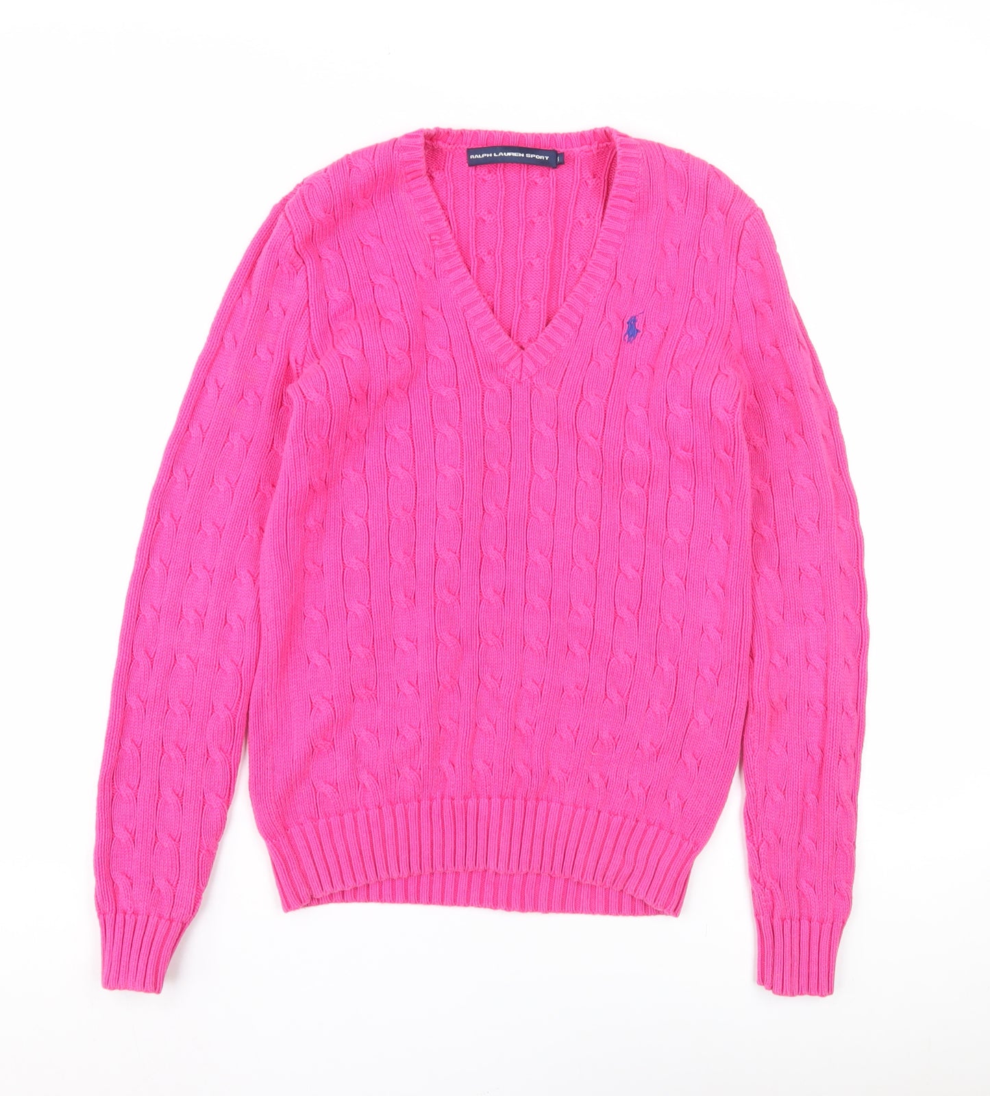 Ralph Lauren Sport Women’s Pink V-Neck Cable Knit Jumper