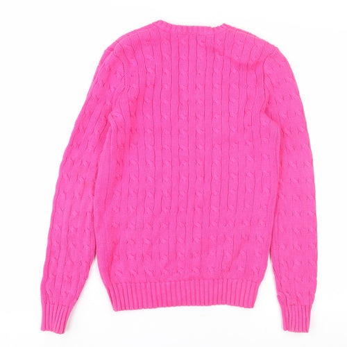 Ralph Lauren Sport Women’s Pink V-Neck Cable Knit Jumper