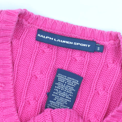Ralph Lauren Sport Women’s Pink V-Neck Cable Knit Jumper