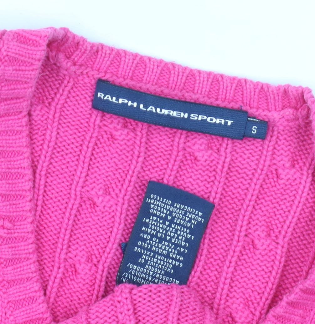 Ralph Lauren Sport Women’s Pink V-Neck Cable Knit Jumper