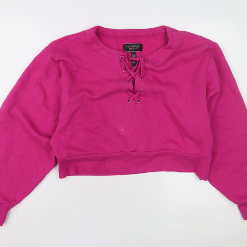 Victoria's Secret Women's Pink Lace-Up Sweatshirt M