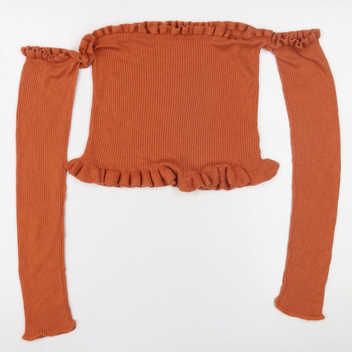 ASOS Women's Orange Pullover Jumper, Size 16, Ruffle Accents