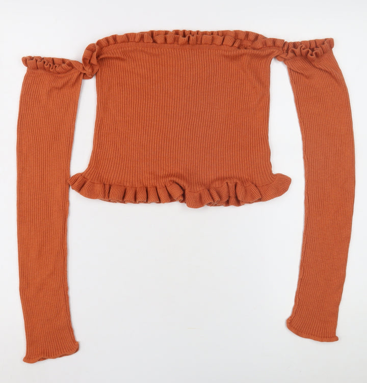 ASOS Women's Orange Pullover Jumper, Size 16, Ruffle Accents