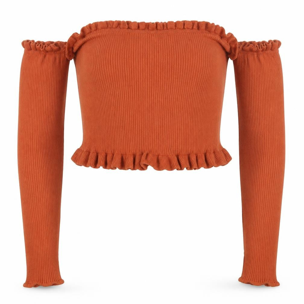 Front view of ASOS Women's Orange jumper, size 16, Ruffle Accents