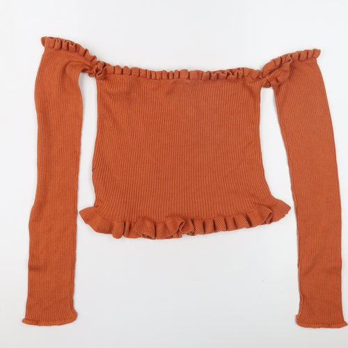 ASOS Women's Orange Pullover Jumper, Size 16, Ruffle Accents