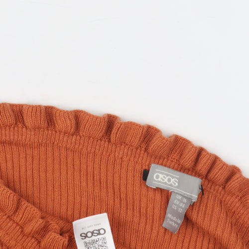 ASOS Women's Orange Pullover Jumper, Size 16, Ruffle Accents