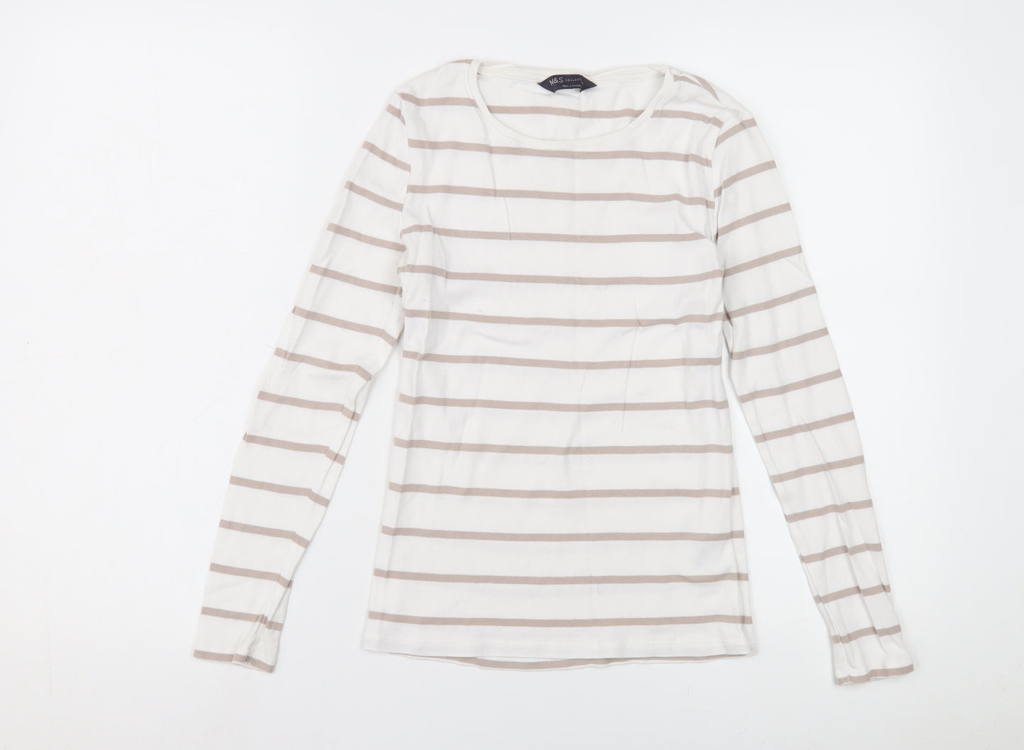 Marks and Spencer Women's White Striped Jersey T-Shirt
