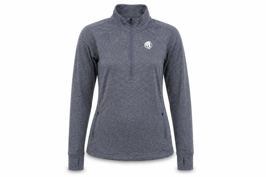 Front view of Equestrian Women's Grey, size 8, Long Sleeve Pullover