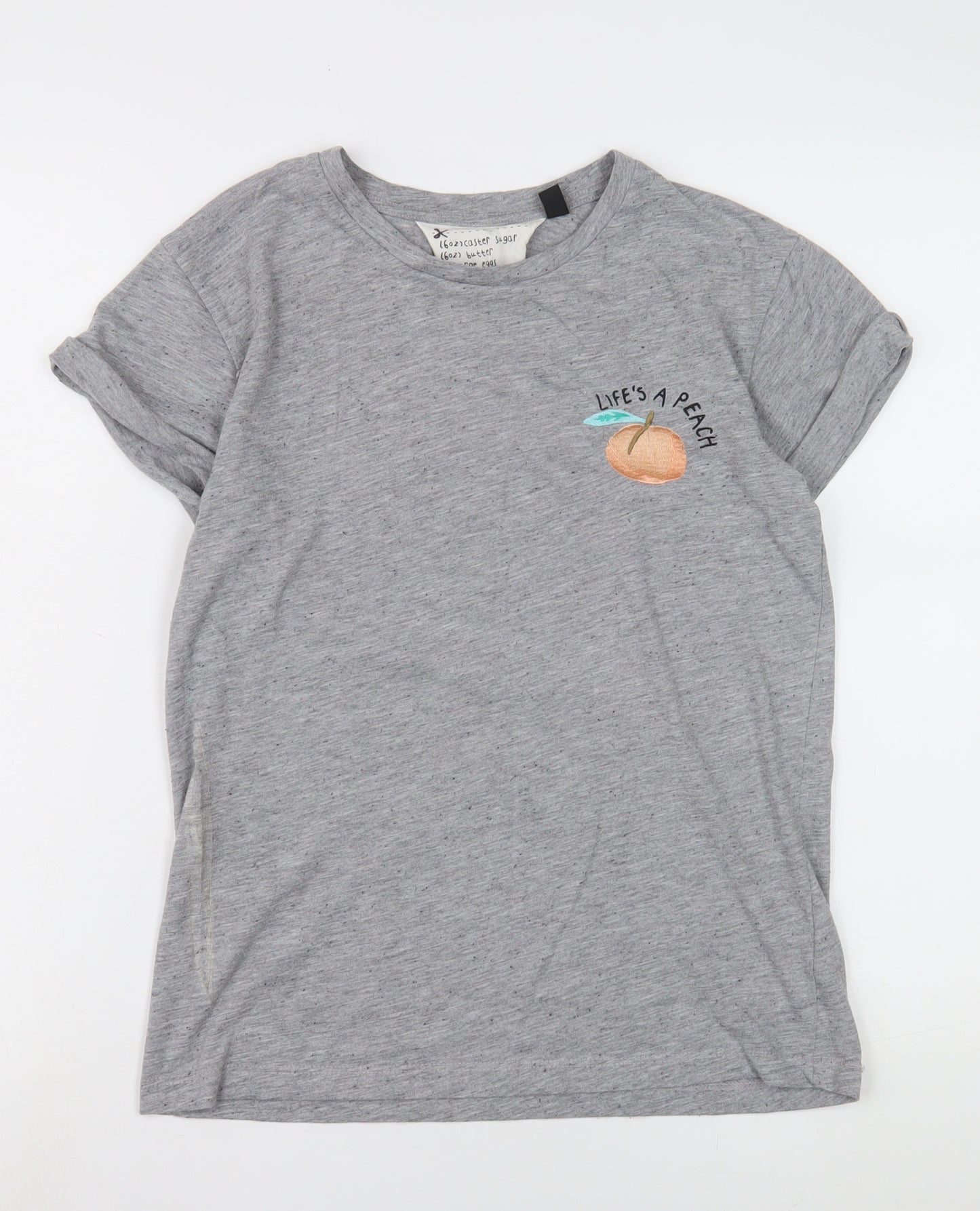 Topshop Women's Grey T-Shirt, Embroidered, Size 8
