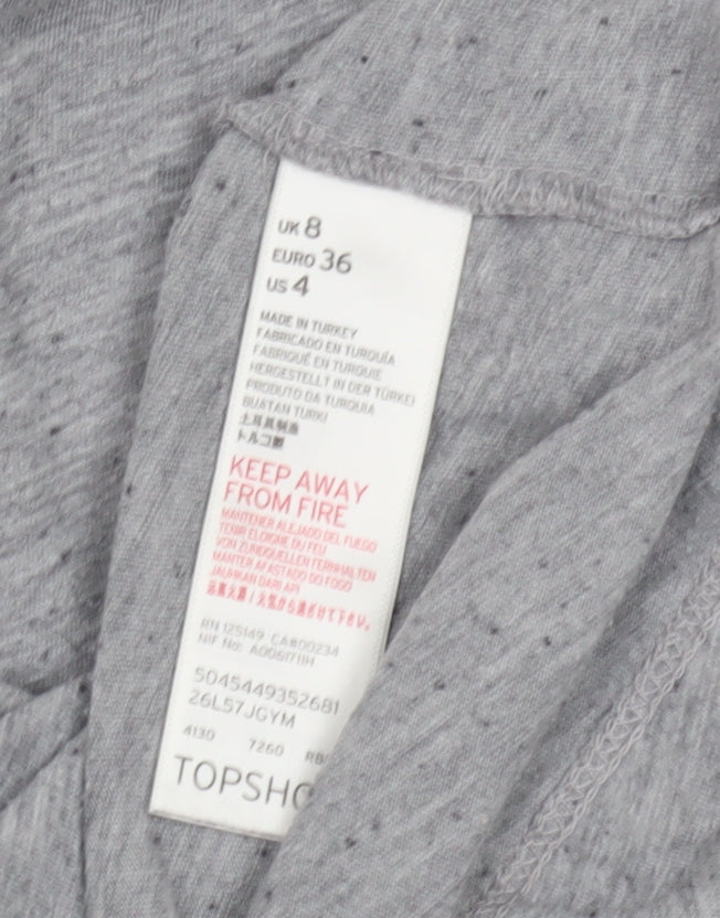Topshop Women's Grey T-Shirt, Embroidered, Size 8