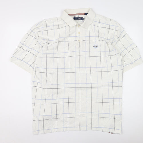 Maine New England Men's XL White Check Polo