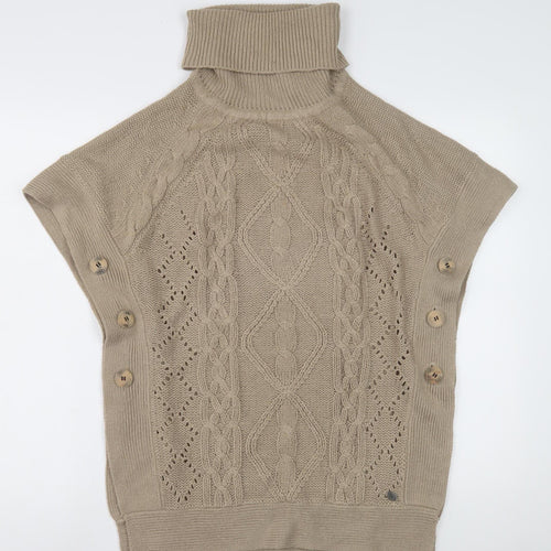 Only Women's Beige Cable-Knit Cape, Size S, Roll Neck