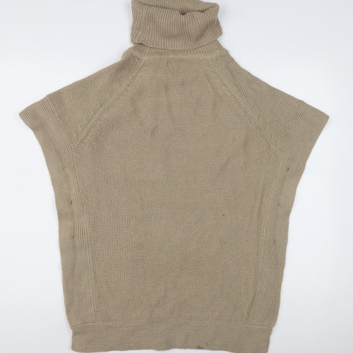 Only Women's Beige Cable-Knit Cape, Size S, Roll Neck