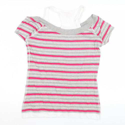LA Gear Women's Pink Grey Striped T-Shirt Size 12