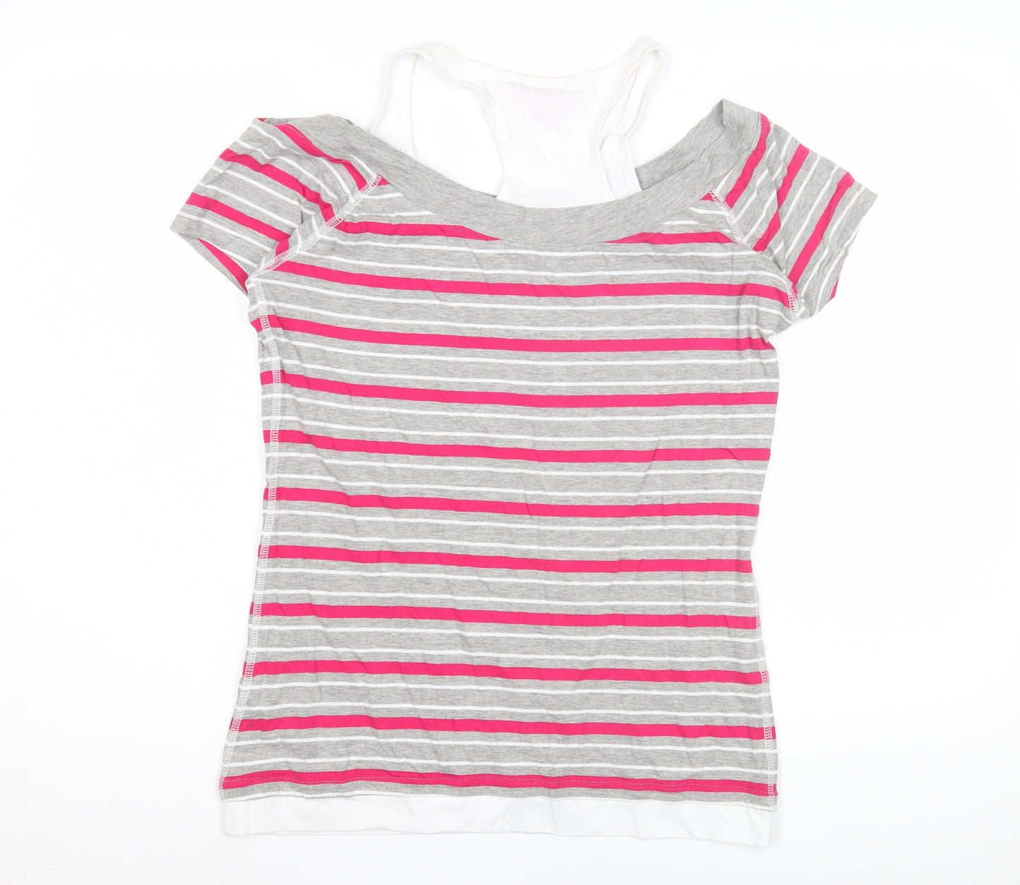 LA Gear Women's Pink Grey Striped T-Shirt Size 12