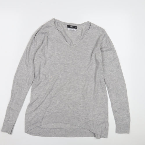 Mango Grey V-Neck Cashmere Blend Women's Jumper