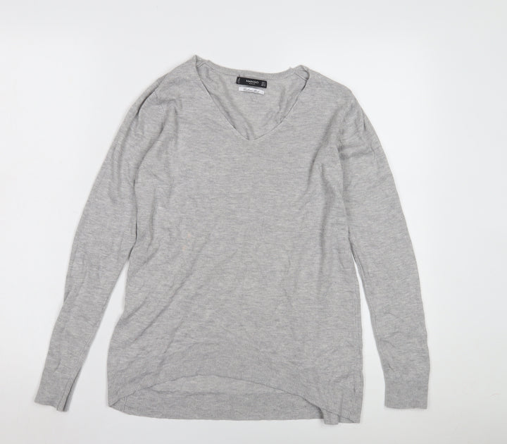 Mango Grey V-Neck Cashmere Blend Women's Jumper