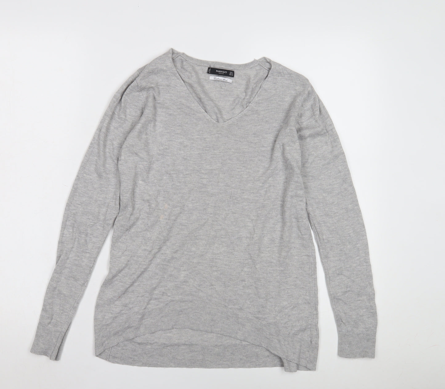 Mango Grey V-Neck Cashmere Blend Women's Jumper