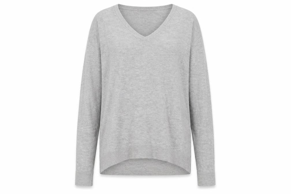 Mango Grey V-Neck Cashmere Blend Women's Jumper