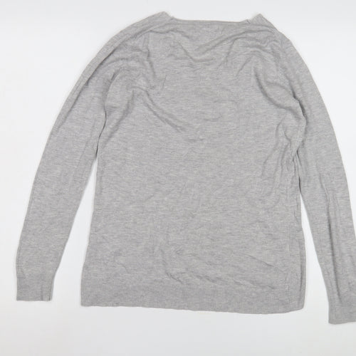 Mango Grey V-Neck Cashmere Blend Women's Jumper