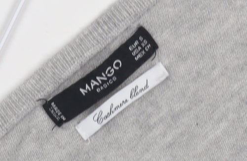 Mango Grey V-Neck Cashmere Blend Women's Jumper