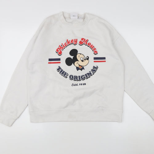 Disney Women's XS White Pullover Sweatshirt with Mickey Mouse Graphic