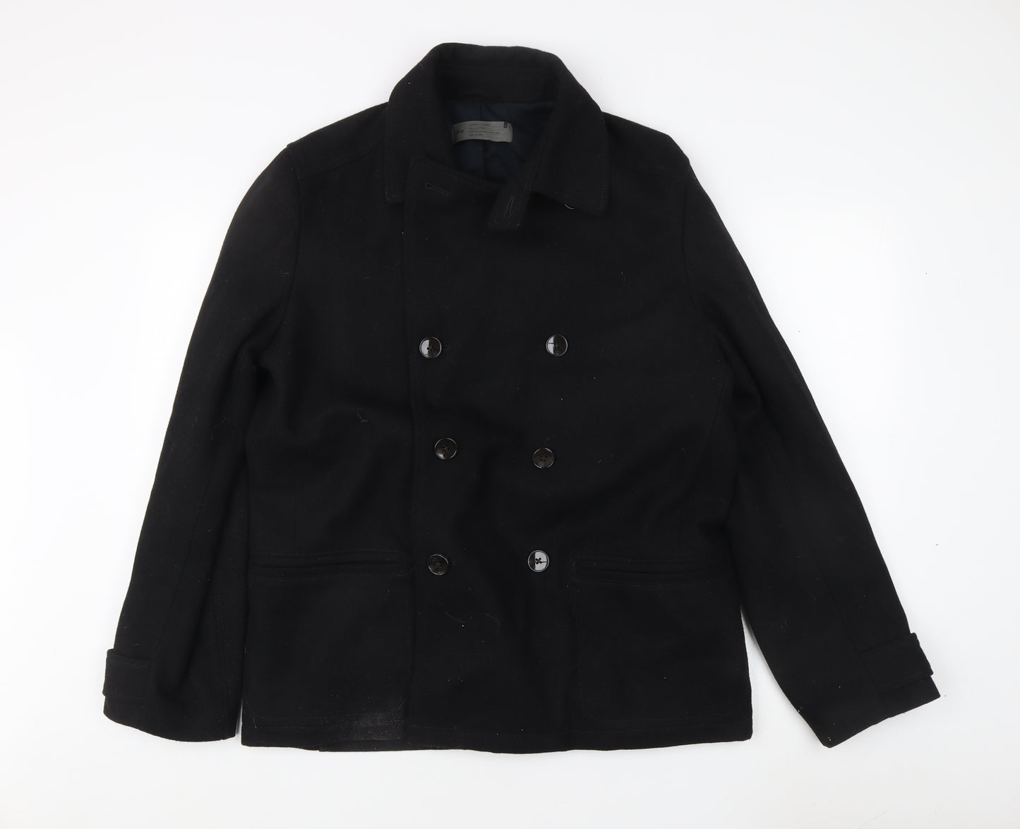 Gap Men's Black Pea Coat Large Lined Mid-Length