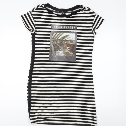 Monari Women's Black Striped T-Shirt Dress, Size 8