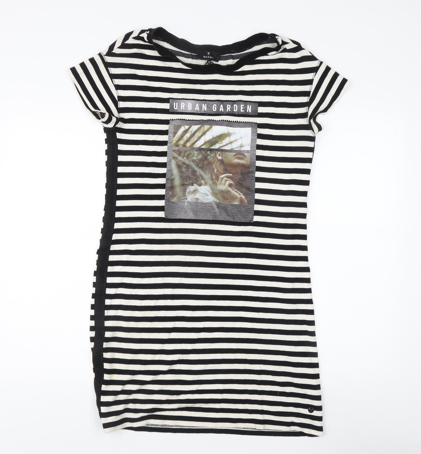 Monari Women's Black Striped T-Shirt Dress, Size 8