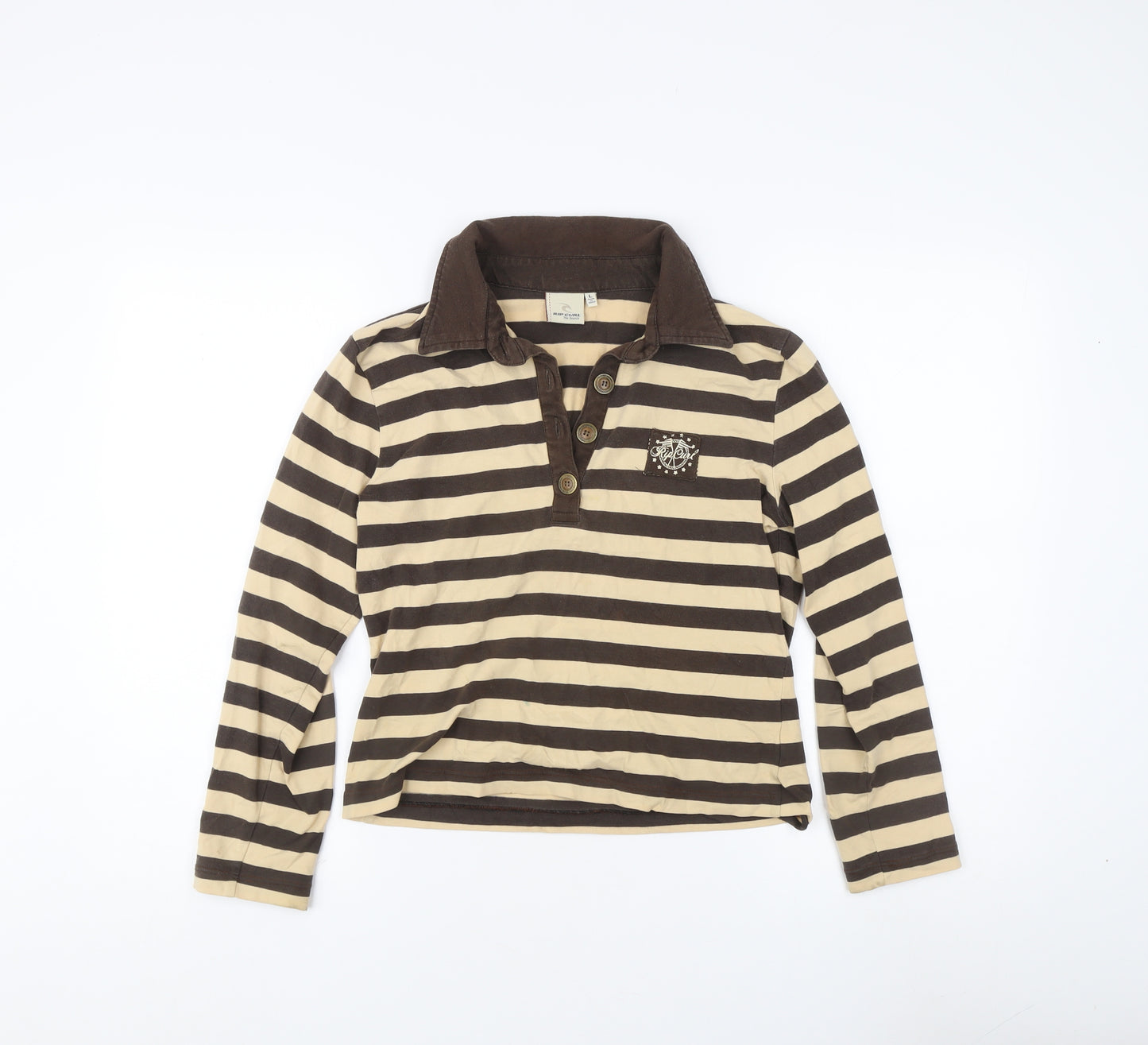 Rip Curl Women's Brown Striped Polo Shirt L