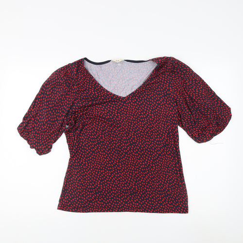 hush Women's Red Geometric V-Neck Puff Sleeve Top