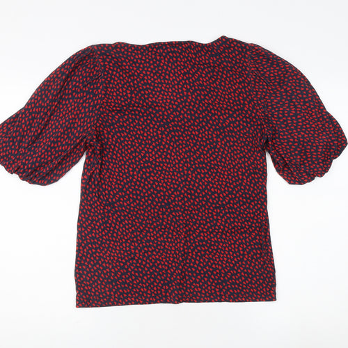 hush Women's Red Geometric V-Neck Puff Sleeve Top