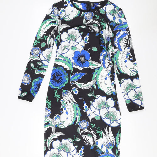 Marks and Spencer Women's Black Floral Bodycon Dress Size 8