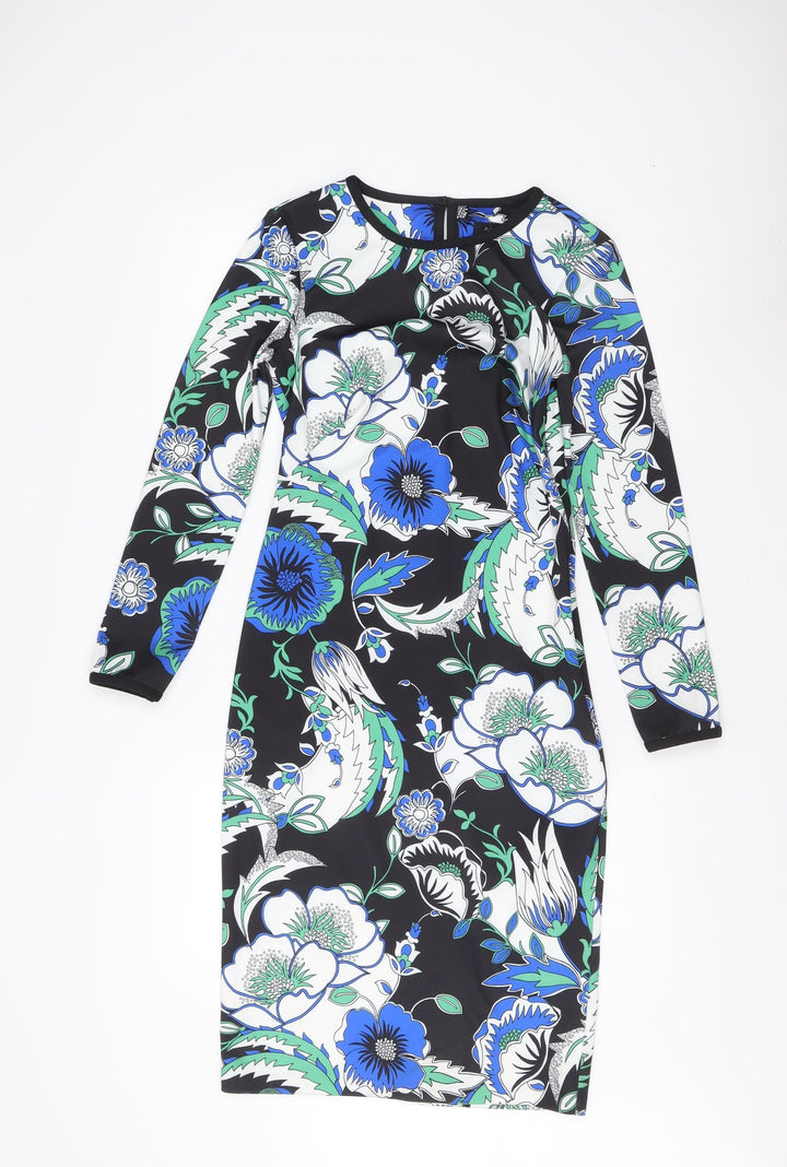 Marks and Spencer Women's Black Floral Bodycon Dress Size 8