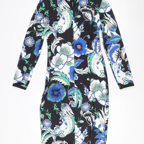 Marks and Spencer Women's Black Floral Bodycon Dress Size 8