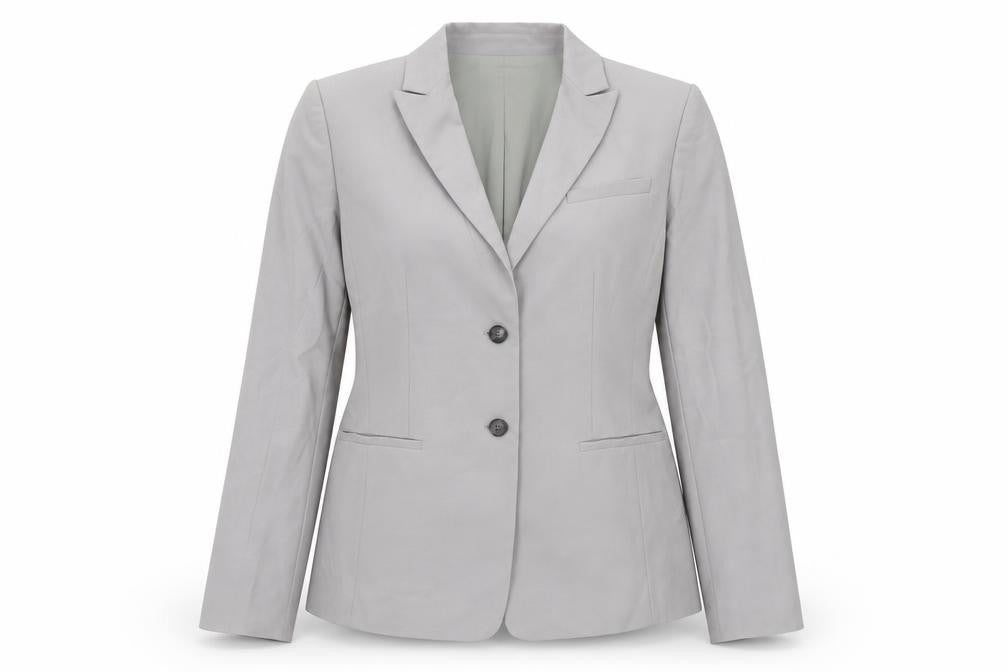 Front view of Ann Taylor Women's Grey Blazer Size 12P Petite