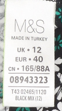 Marks and Spencer Women’s Black Geometric Top Size 12