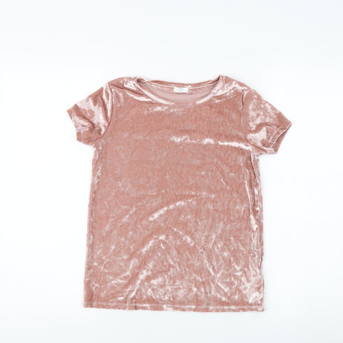 Next Girls Pink Velvet T-Shirt, 11 Years, Casual Short Sleeve